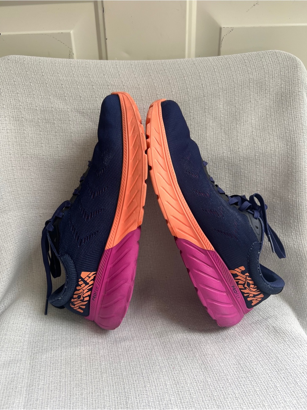 Hoka Women's Navy with Coral and Pink Athletic Running Shoe - Picture 4 of 16